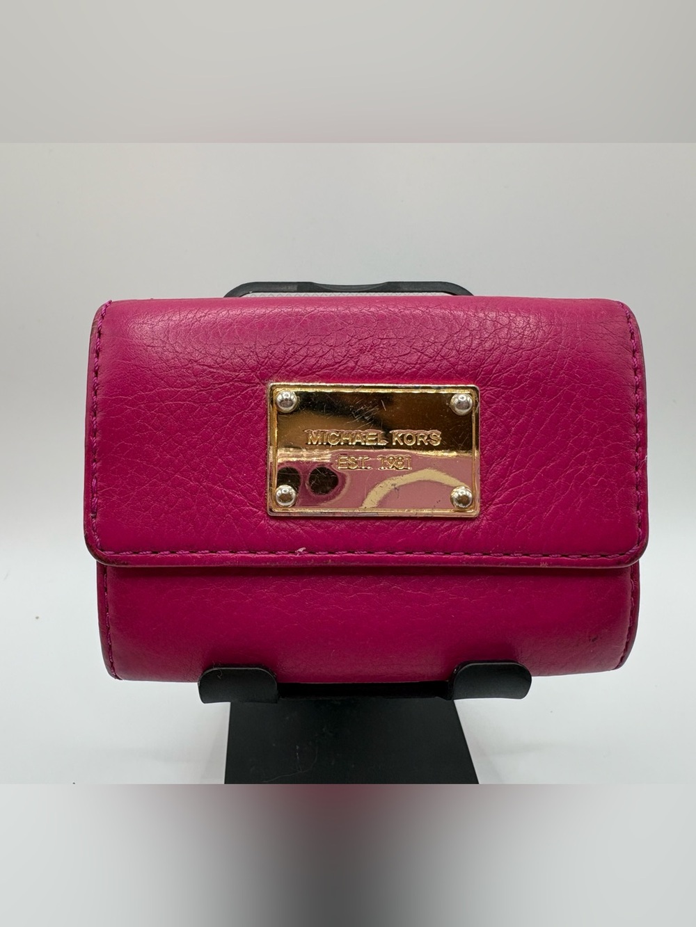 Michael Kors Hot Pink Leather Compact Wallet with Key Chain Attachment